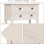 Knocbel Slim Antique Entry Console Table with Drawers & Bottom Open Shelf, Solid Wood Sofa Couch Table for Entryway Hallway Living Room (Ivory White)