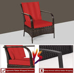 COSTWAY 3 Pieces Patio Rattan Furniture Set, Outdoor Conversation Chair Set with Coffee Table & 2 Cushions for Backyard, Porch, Poolside, Lawn, Garden, Red