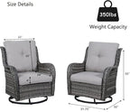 HUMMUH Outdoor Swivel Rocker Wicker Patio Chairs High Back PE Rattan Glider Chairs 4PCS Patio Furniture Set(Grey,Grey)