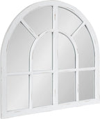 Kate and Laurel Boldmere Modern Farmhouse Wide Windowpane Arched Mirror; 30 x 29; White; Decorative Vintage Inspired Window Mirror for Farmhouse Wall Decor