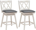 COSTWAY Bar Stool Set of 2, 360° Swivel Counter Height 25inch Bar Stool with Foot Rest Upholstered Cushion & Ergonomic Backrest, Sturdy Frame, for Pub, Kitchen Islands (2, Antique White + Grey)