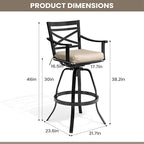 Pellebant 4 Pack Sunbrella Outdoor Bar Stools 30", Aluminum Swivel Patio Bar Height Bar Stools with Footrest and Backrest, for Deck Lawn Garden(Canvas Antique Beige)