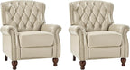 HULALA HOME Genuine Leather Recliner Chair Set of 2 w/Solid Wood Feet, Modern Adjustable Tufted Push Back Arm Chair w/Rivet Decoration, Home Theater Seating Reclining Sofa for Living Room, Beige