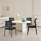 CLATINA Stackable Waiting Room Chair with Adjustable Mesh Backrest, Armless Office Guest Reception Chairs with Ergonomic Lumbar Support and Leather Cushion for Conference Lobby Side School, Black