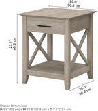 Bush Home End Table with Drawer, Nightstand with Storage, Living Room and Bedroom Furniture, Key West Collection, Washed Gray