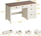 Vabches Farmhouse Executive Desk with Drawers, Home Office Desk with Storage Cabinet and File Drawer, Wood Computer Desk with Storage, Rustic Office Desk for Work Study Writing, Brown White