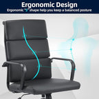Office Chair, Ergonomic Adjustable Desk Chair, Mid Back Executive Comfortable Leather Lumbar Support Home Computer Chair with Padded Seat Swivel Wheels