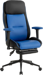 Ergonomic Home Office Chair with Footrest,Modern Faux Leather Reclining Chair,High Back Video Game Executive Computer Chairs with Adjustable Armrest & Lumbar Support,360°Swivel (Blue)