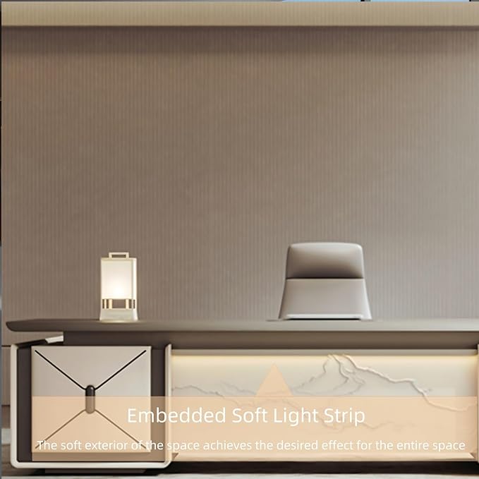 70IN L-Shaped Executive Desk with Drawer Cabinet, Executive Office Desk with LED Strip & Exquisite Handle & Fashionable Pattern Design