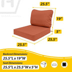 AAAAAcessories Outdoor Deep Seat Cushions, Waterproof, Fade-Resistant Patio Furniture Replacement Cushions, 25.5" x 25.5" x 5" + 25.5" x 19", Rust