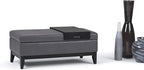 SIMPLIHOME Oregon 42 inch Wide Contemporary Rectangle Storage Ottoman Bench with Tray in Stone Grey Vegan Faux Leather, Assembled, For the Living Room, Entryway and Family Room