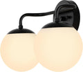 JONATHAN Y JYL3535B Louis Parisian Globe 15" 2-Light Metal/Frosted Glass Modern Contemporary LED Vanity Light Midcentury, Glam, Transitional, Office, Living Room, Dining Room, Bedroom, Black