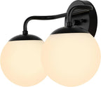 JONATHAN Y JYL3535B Louis Parisian Globe 15" 2-Light Metal/Frosted Glass Modern Contemporary LED Vanity Light Midcentury, Glam, Transitional, Office, Living Room, Dining Room, Bedroom, Black