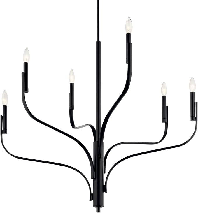 KICHLER Livadia 6-Light Chandelier, Soft Modern-Light in Black, for Foyer, Great Room, or Vaulted Dining or Bedroom (33" x 36.25"), 52673BK