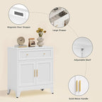 Metal Sideboard Cabinet, Buffet Storage Cabinet, Coffee Bar with Big Drawer and Adjustable Shelf for Kitchen, Dining Room, Living Room (White, 35.4" H-Sideboard)