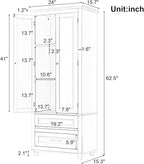 Polibi Tall Storage Cabinet with 2 Drawers, 3-Tier Adjustable Shelves & 2 Doors, Floor Freestanding Cabinet for Bathroom, Living Room, Black