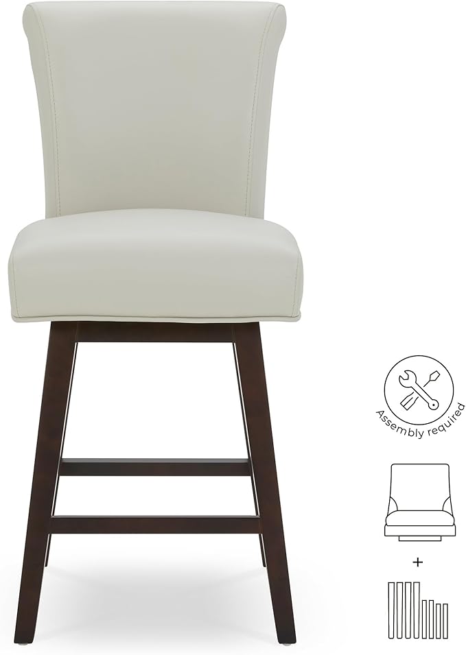 CHITA 26 Inch Counter Height Swivel Bar Stools Set of 3, FSC Certified Modern Upholstered Faux Leather Swivel Barstool Chair with Back, Creamy Grey
