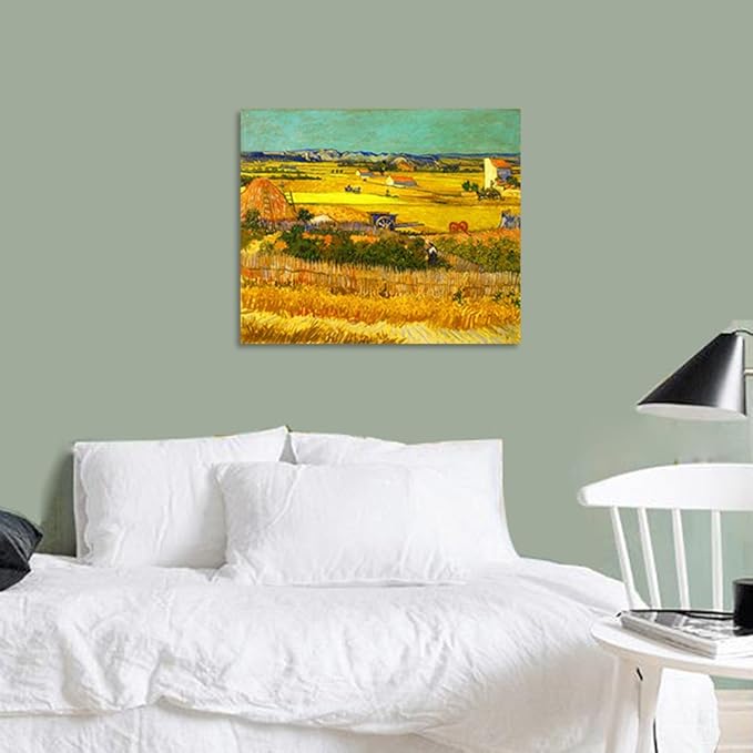 Wieco Art Harvest at La Crau with Mont majour Landscape Giclee Canvas Prints Wall Art by Van Gogh Famous Oil Paintings Reproduction Large Modern Yellow Classic Farm Pictures Artwork