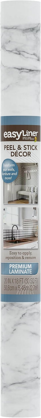 EasyLiner Peel & Stick Decor Removable Peel and Stick Wallpaper - Self Adhesive Decorative Shelf Paper for Cabinets, Walls, Resurfacing Projects - Adhesive Shelf Liner - 20in x 18ft - Gray Marble