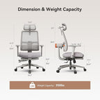 Newtral Office Chair Ergonomic with Footrest, Auto-Following Lumbar Support, High Back Desk Chair with 4D Armrest,136° Tilt Lock, Adjustable Seat Depth & Height (Supreme, Grey)