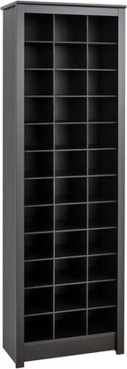 Prepac Elegant Black Shoe Storage Cabinet, Space-Saving Solution with Cubbies for 36 Pairs, 13"D x 23.5" W x 72.5" H