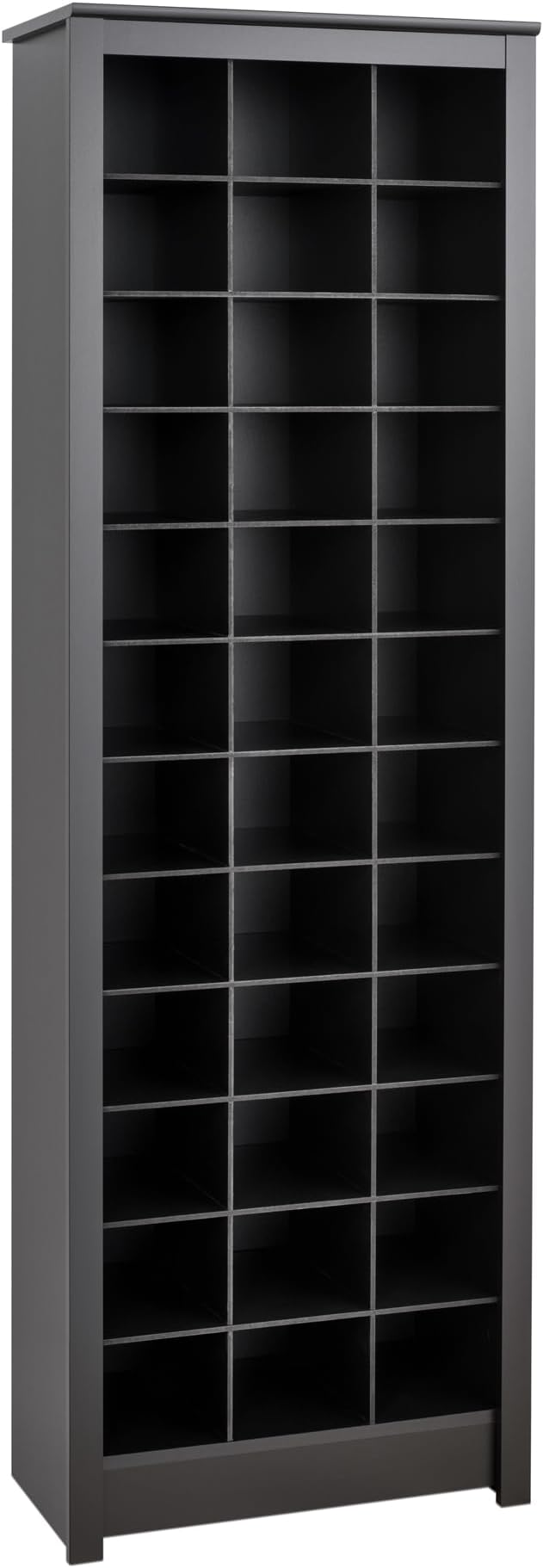 Prepac Elegant Black Shoe Storage Cabinet, Space-Saving Solution with Cubbies for 36 Pairs, 13"D x 23.5" W x 72.5" H