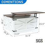 Lift Top Coffee Table, 31.5" Square Coffee Table with Storage, Farmhouse Coffee Tables for Living Room, Cocktail Tables with Large Hidden Compartment, Rustic White
