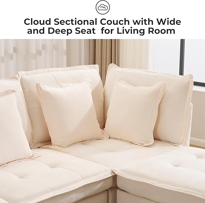 103" Modular Sectional Sofa, L-Shaped Corduroy Comfy Sectional Couches for Living Room, 3-Seater Cloud Couches with 1 Ottoman, Modern Deep Seat Sofa with Large Storage, Beige