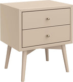 Babyletto Palma 2-Drawer Assembled Nightstand in Taupe, GREENGUARD Gold Certified, Mid-Century Modern Design