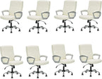 CLATINA Office Computer Desk Chair Executive Mid Back Ergonomic Managerial Chair with Lumbar Support Comfortable Adjustable PU Leather Home Office Chair Swivel, White 8PK