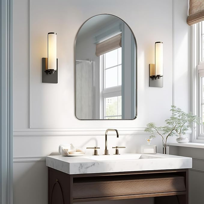ANDY STAR Arched Mirror, 22 x 30 Inch Brushed Nickel Wall Mirror in Stainless Steel Metal Frame, Arch Top Rounded Corner 1 Inch Deep Set Design Wall Mount Hangs Vertical