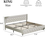 BarnFurin King Bed Frame with Diamond Tufted Headboard, Faux Leather Upholstered Bed with Wooden Slats Support, No Box Spring Needed, Mattress Foundation, Easy Assembly, Cream