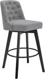 MINCETA Bar Stool, 30 Inch Upholstered Barstool with Low Tufted Back and Footrest, Swivel Counter Height Barstool for Kitchen Island Home Bar Performance Fabric Gray