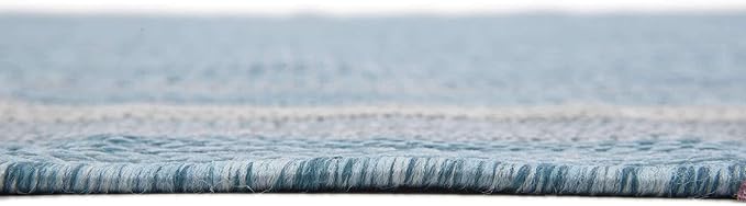 Unique Loom Outdoor Border Collection Area Rug - Soft Border (9'x 12' Rectangle, Aquamarine/ Ivory)