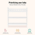 Dream On Me Emily Changing Table, Compact and Portable, Solid New Zealand Pinewood, Safety Rails, Two Storage Shelves, Includes Water-Resistant 1" Changing Pad — White