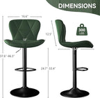 Bar Stools Set of 3,Adjustable Swivel Barstools, Faux Leather Bar Chairs,Upholstered Counter Height with High Backrest for Kitchen Island, Green