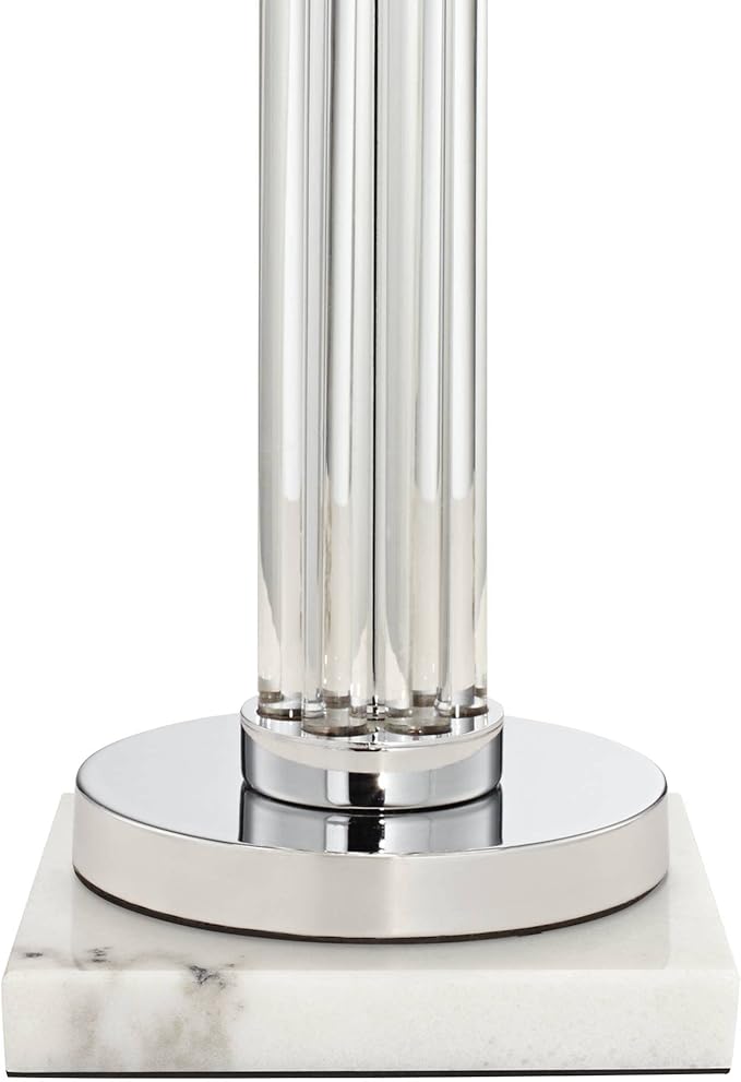 Possini Euro Design Cadence Modern Table Lamp 30" Tall with Square White Marble Riser Linear Glass Rod White Linen Drum Shade for Bedroom Living Room Nightstand Bedside Night Stand Office Kids Room