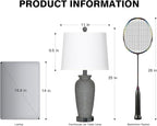 25" Grey Farmhouse Jar Table Lamps, 3 Way Touch Control Rustic Bedside Lamps with USB A+C Ports & AC Outlet, Pot Nightstand Lamps for Bedroom End Table (LED Bulbs Included)