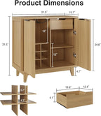 Fluted Coffee Bar Cabinet with Storage, Modern Sideboard Buffet Cabinet with Removable Wine Rack, Drawer, Adjustable Shelf, Natural Liquor Cabinets for Living Room, Dining Room, Kitchen, Entryway