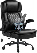 400lbs Executive Office Chair with Flip up Arm,Ergonomic Big and Tall Computer Desk Chairs with Pocket Spring Cushion,High Back PU Leather Computer Chair with Adjustable Lumbar Support,Metal Base