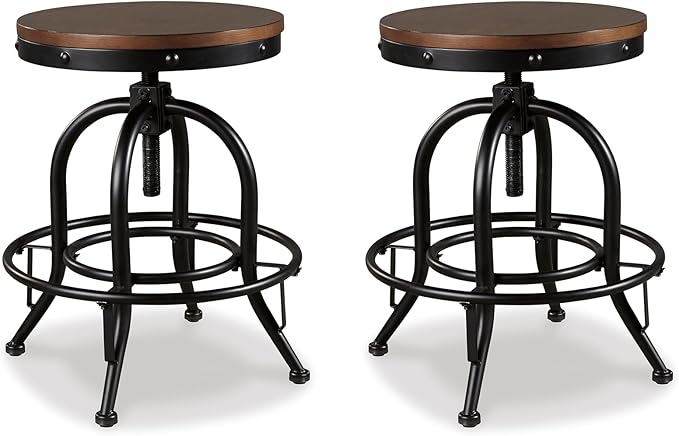 Signature Design by Ashley Valebeck Industrial Adjustable Height Swivel Barstool, 2 Count, Brown