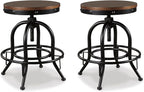 Signature Design by Ashley Valebeck Industrial Adjustable Height Swivel Barstool, 2 Count, Brown