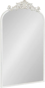 Kate and Laurel Arendahl Traditional Arch Wall Mirror; 19 x 31; Antique White; Vintage Glam Baroque-Inspired Arched Bathroom Vanity Mirror with Ornate Crown