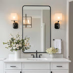 ANDY STAR Black Bathroom Wall Mirror, 24x40 Inch Rounded Rectangle Mirror for Bathroom, Modern Tube Matte Black Framed Rectangular Mirrors for Vanity, Explosion-Proof Film, Horizontal/Vertical