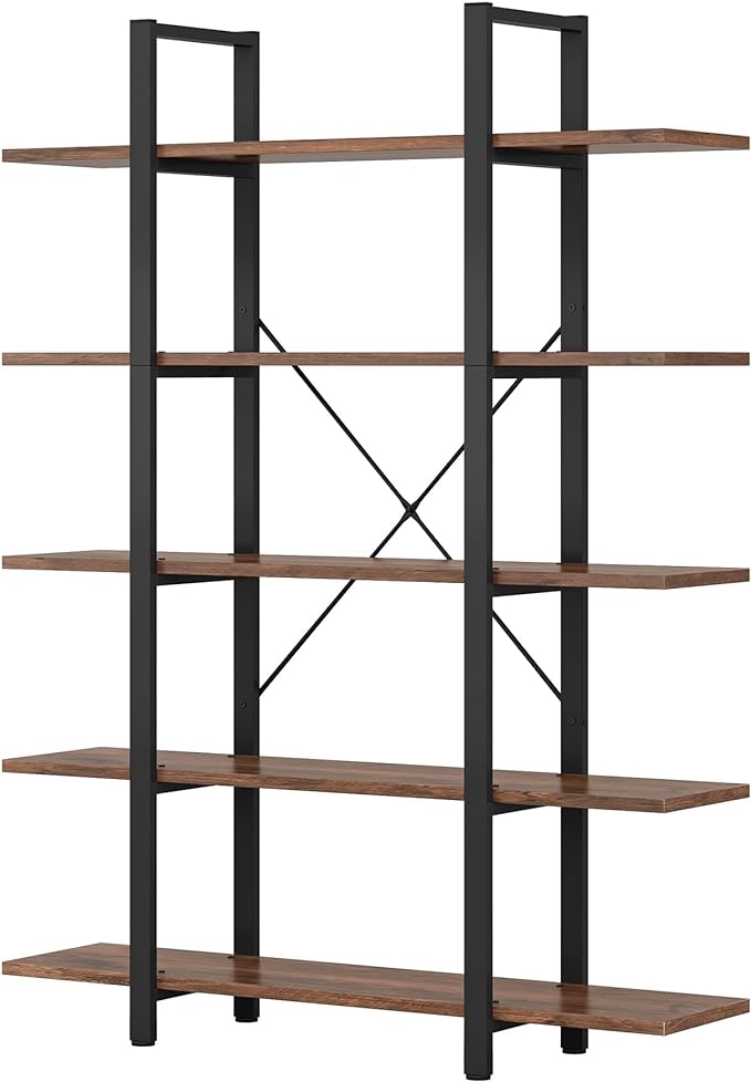 Tribesigns 5-Tier Bookshelf, Vintage Industrial Style Bookcase 72 H x 12 W x 47L Inches