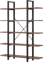 Tribesigns 5-Tier Bookshelf, Vintage Industrial Style Bookcase 72 H x 12 W x 47L Inches