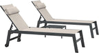 PURPLE LEAF Outdoor Lounge Chair Set of 3 Patio Chaise Pool Lounger Aluminum Frame with Side Table and Wheels for Outside Sunbathing Tanning Recliner Including Pillows Beige