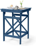 HDPE Outdoor Bar Table, 41" Adirondack Outdoor Bar Height Table, All Weather HDPE High Top Pub Table, Square HDPE Patio Bar Tables for Balcony, Deck, Backyard, Poolside, Navy