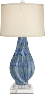 Possini Euro Design Teresa Modern Coastal Table Lamp 31" Tall with Square White Marble Riser Teal Ceramic Beige Drum Shade for Bedroom Living Room Nightstand Bedside Night Stand Office Kids Room