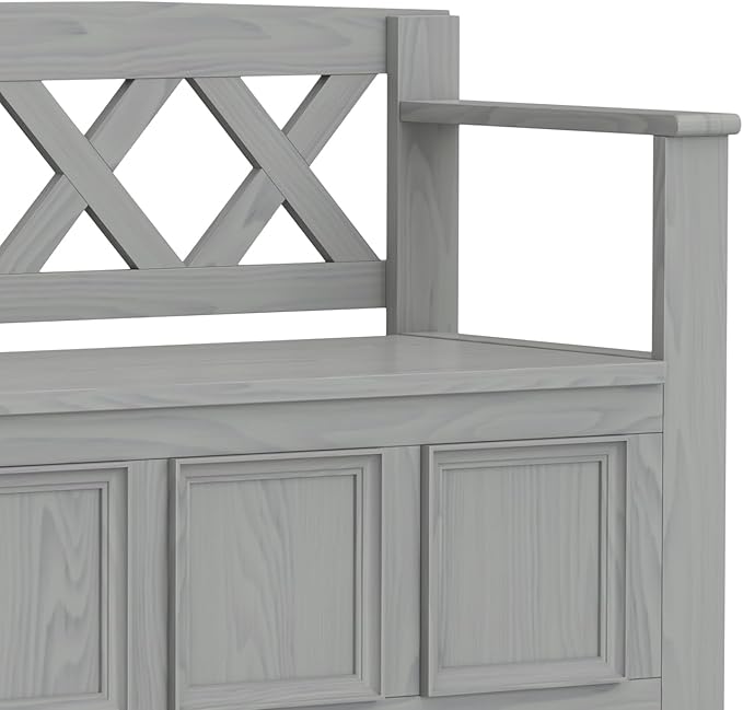 SIMPLIHOME Amherst Entryway Storage Bench - 48 inch Wide Solid Wood Hallway Seat in Fog Grey, Transitional Bench for Entryway or Living Room with Lift-Up Lid and Spacious Storage